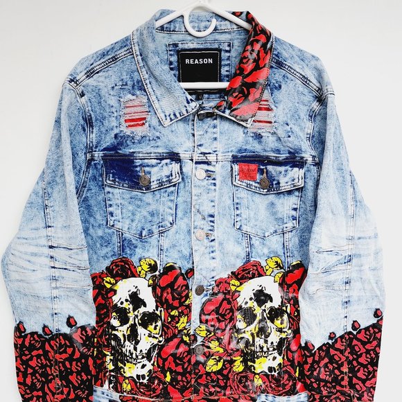 ジャケット・アウター reason clothing CRAZED DENIM JACKET REASON Crazed Denim Jacket - Men Denim Jacket